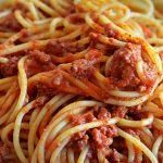 Bild scharfe Spaghetti Bolognese