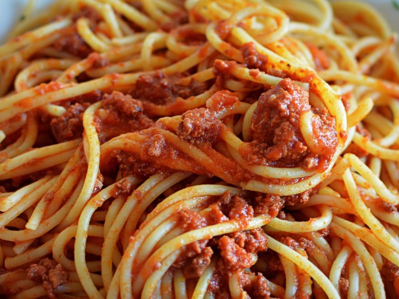 Bild scharfe Spaghetti Bolognese